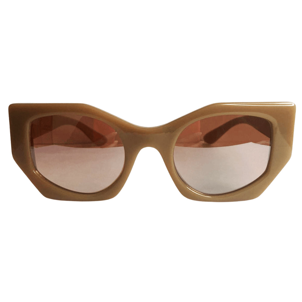 New Sun Collection - Nude Geometric Sunglasses w/ Brown Mirrored Lenses