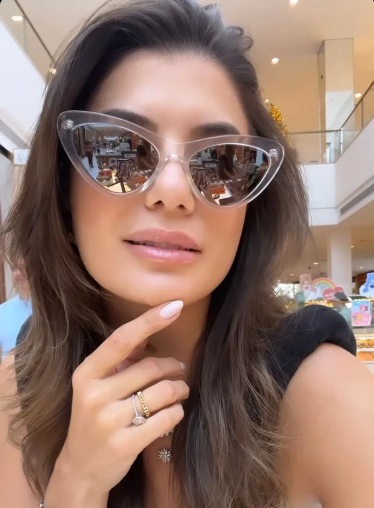 Trust Collection - Crystal Coloured Cat Eye Sunglasses w/ Silver Mirrored Lenses