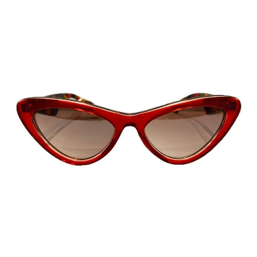 I Believe Collection - Small Cat Eye Style Red Coloured Sunglasses w/ Silver Mirrored Lenses