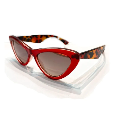 I Believe Collection - Small Cat Eye Style Red Coloured Sunglasses w/ Silver Mirrored Lenses