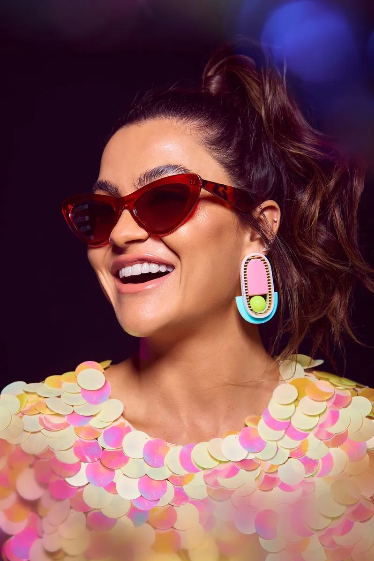 I Believe Collection - Small Cat Eye Style Red Coloured Sunglasses w/ Silver Mirrored Lenses