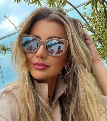 New Sun Collection - Nude Geometric Sunglasses w/ Brown Mirrored Lenses