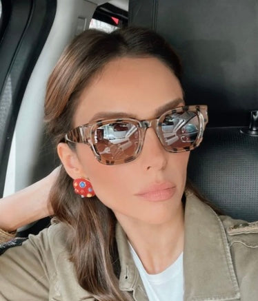 Equilibrium Collection - Animal Print Square Sunglasses w/ Silver Mirrored Lenses