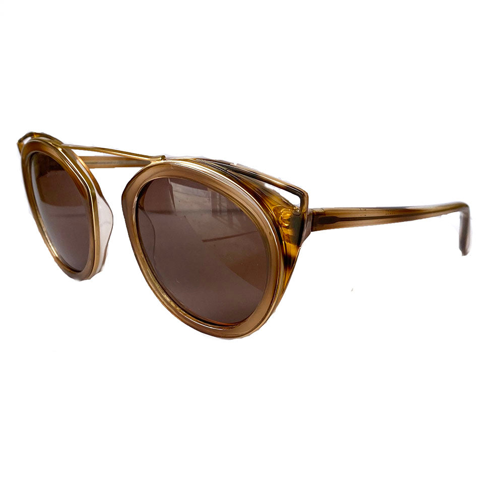 Round Honey Coloured Suglasses w/ Cat Eye Turtle Print Detail and Brown Lenses