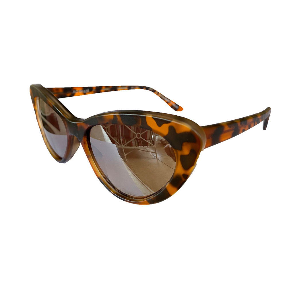 Small Turtle Print Cat Eye Style Sunglasses w/ Silver Mirrored Lenses