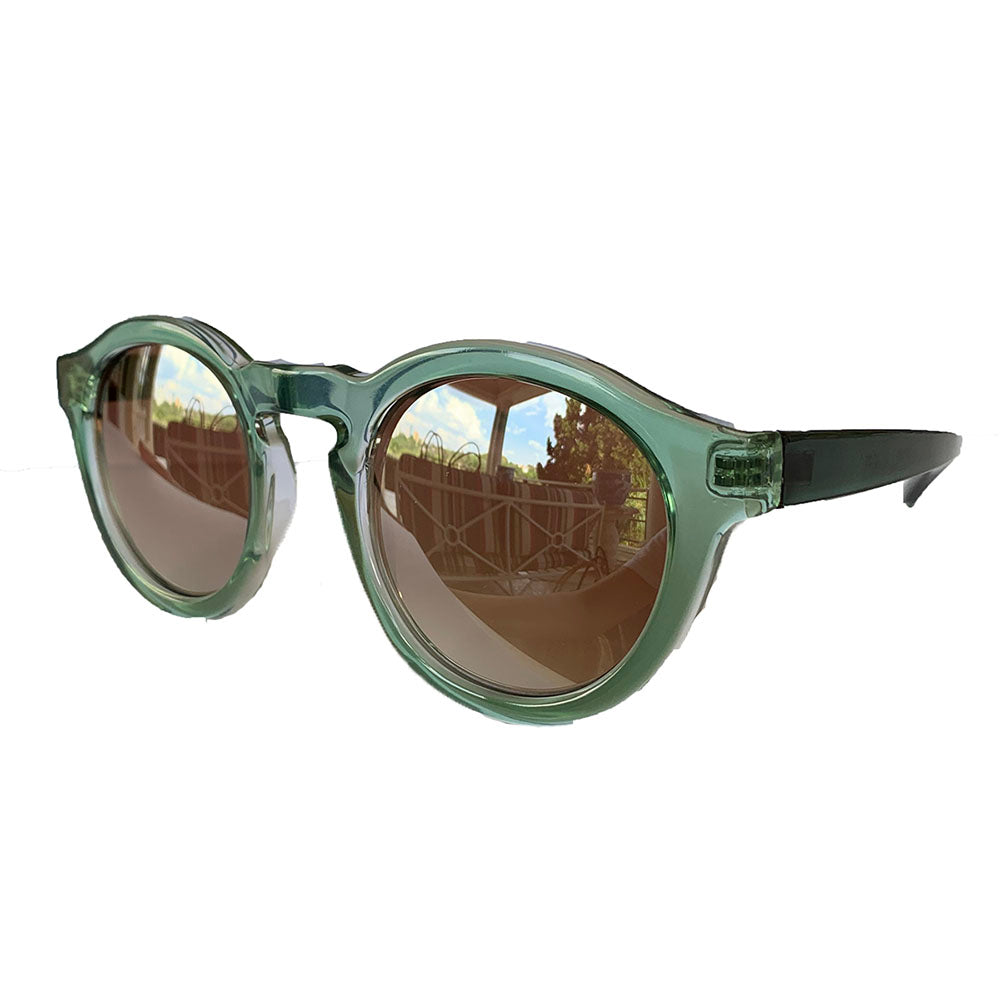 Round Light Green Coloured Sunglasses w/ Silver Mirrored Lenses