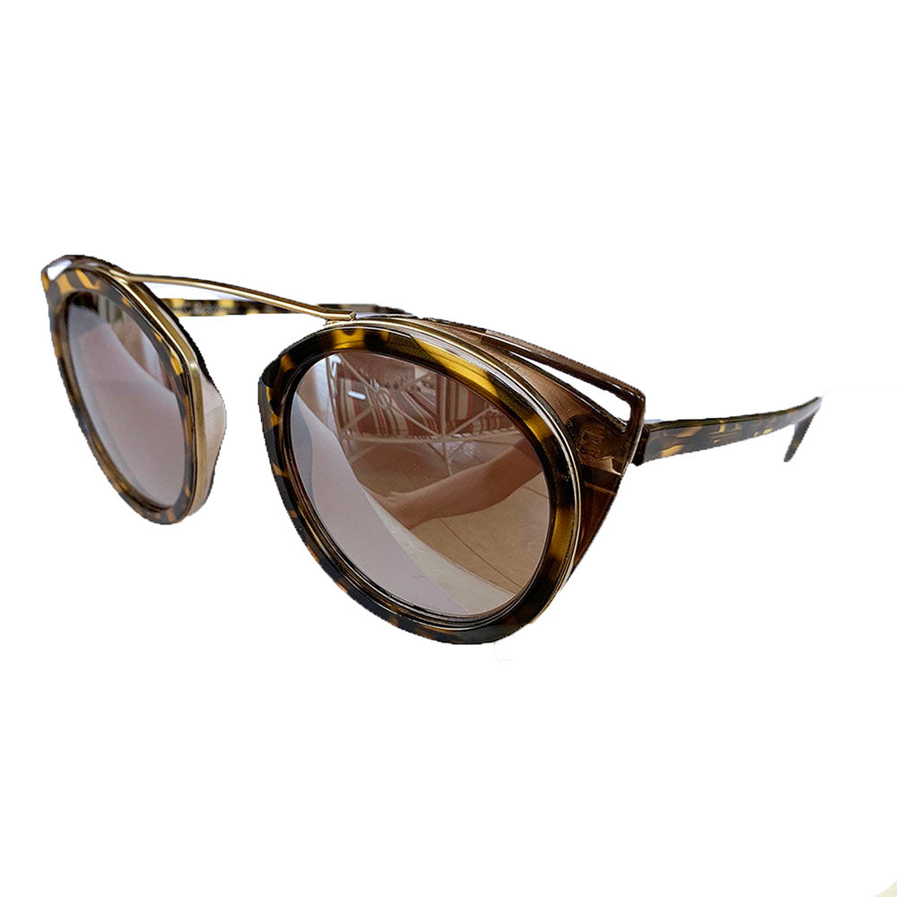 Round Turtle Print Suglasses w/ Cat Eye Honey Coloured Detail