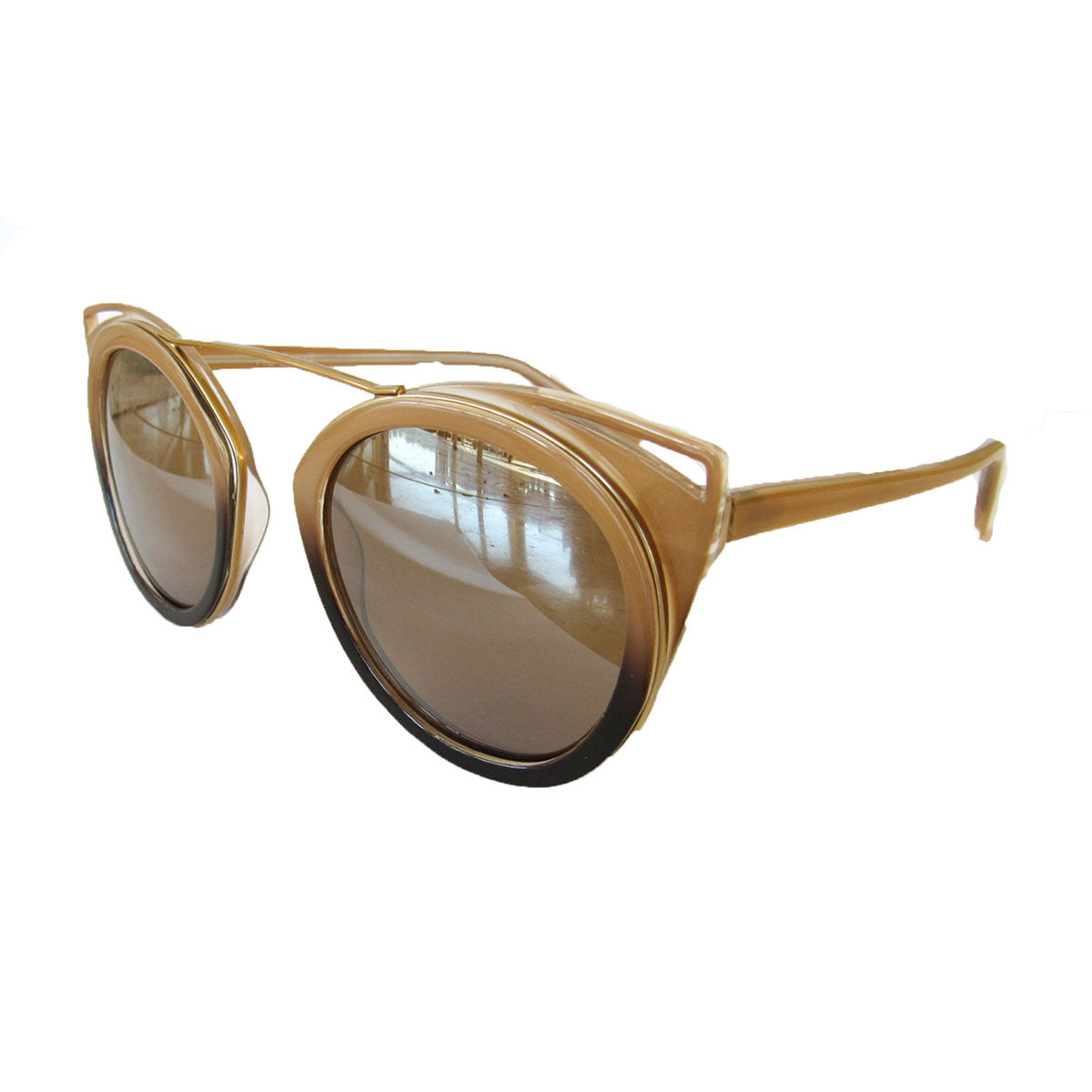 Round Nude and Brown Coloured Sunglasses w/ Cat Eye Detail