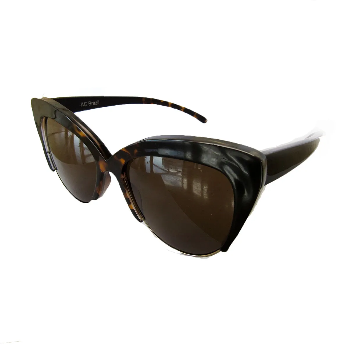 Medium Cat Eye Turtle Print and Black Coloured Sunglasses w/ Brown Lenses