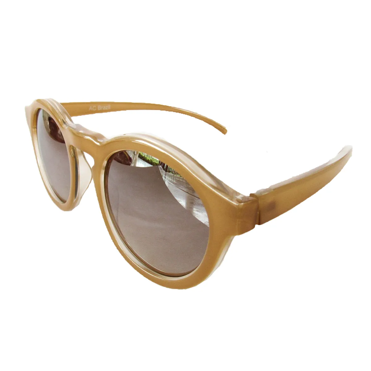 Round Nude Coloured Sunglasses w/ Silver Mirrored Lenses