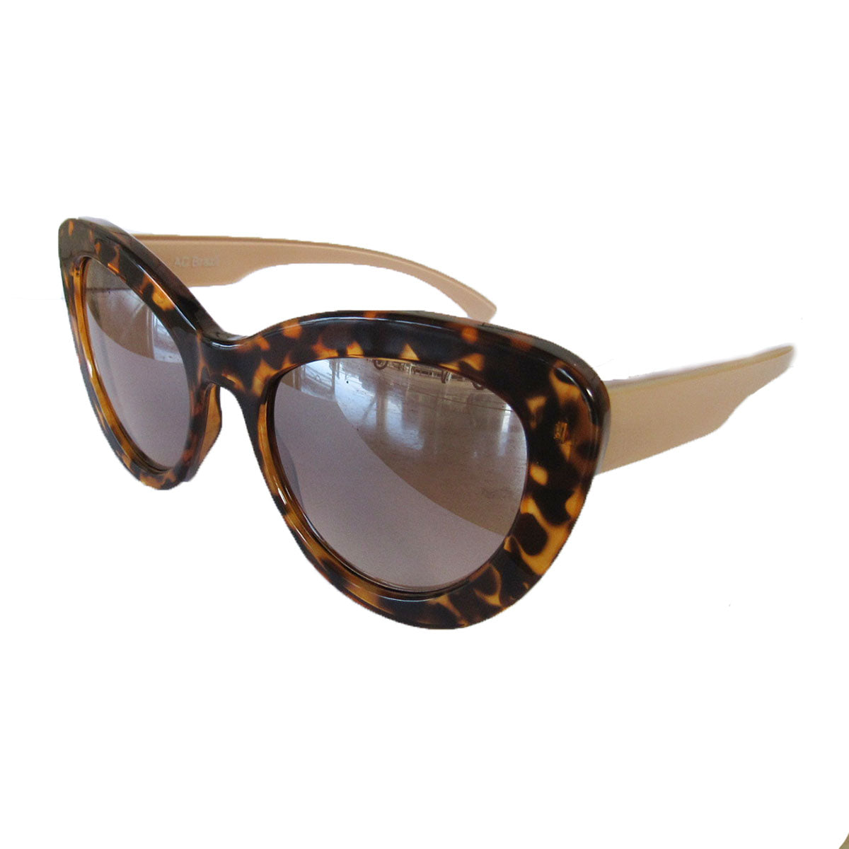 Cat Eye Turtle Print Coloured Sunglasses w/ Silver Mirrored Lenses