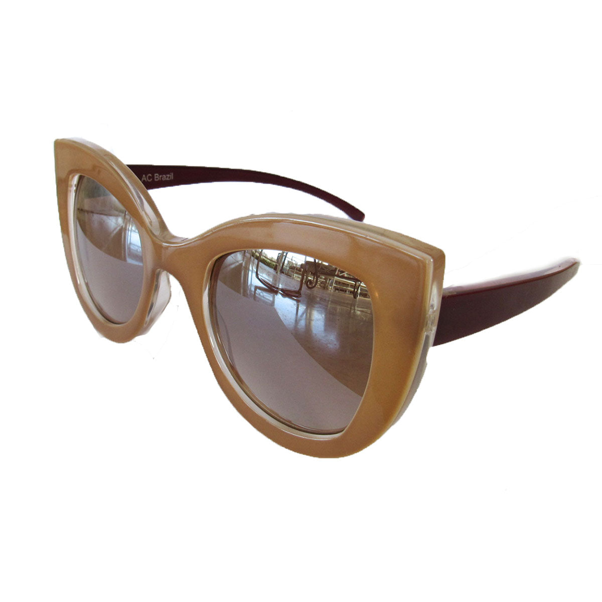 Cat Eye Nude Coloured Sunglasses w/ Burgundy Arms