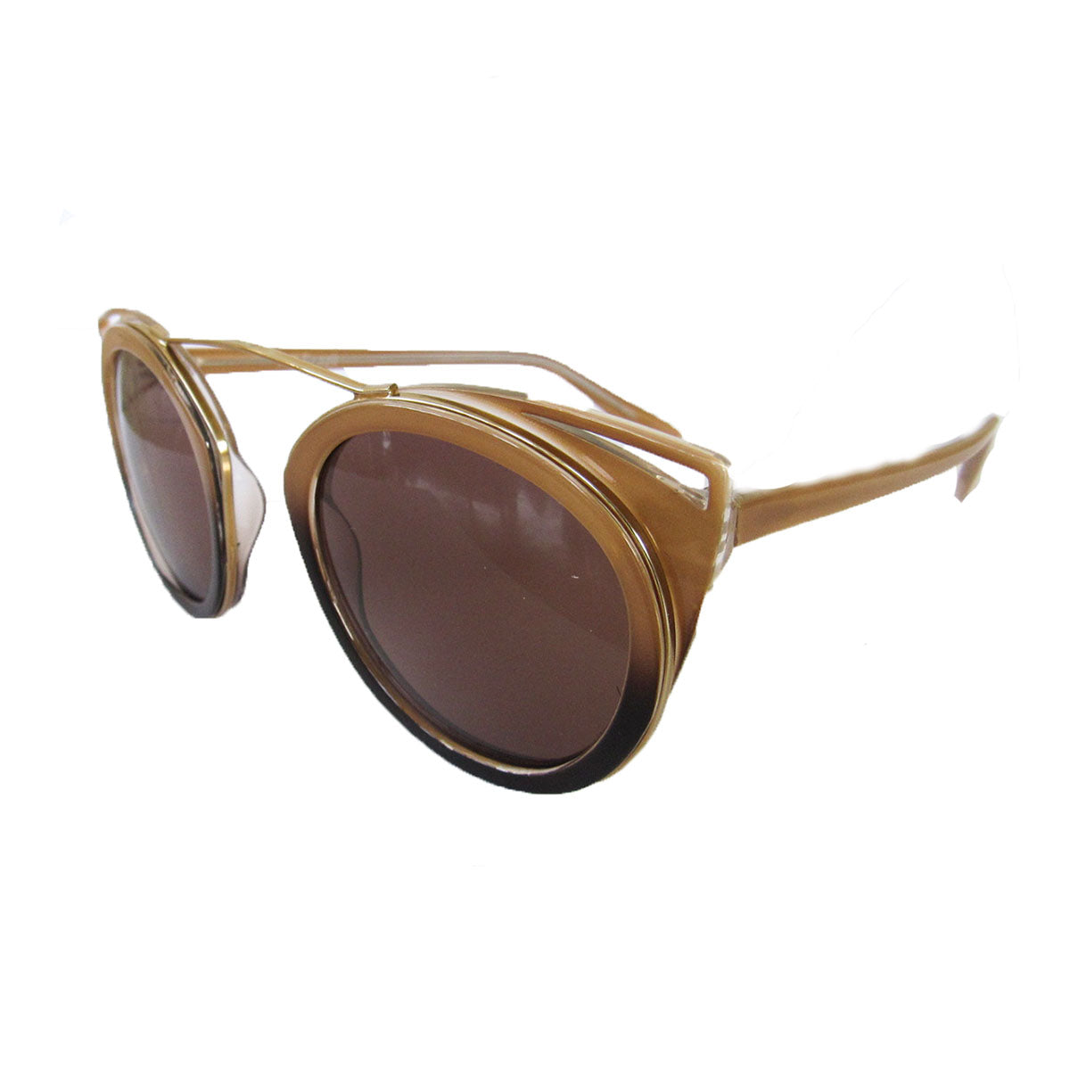 Round Nude and Brown Coloured Sunglasses w/ Cat Eye Detail and Brown Lenses
