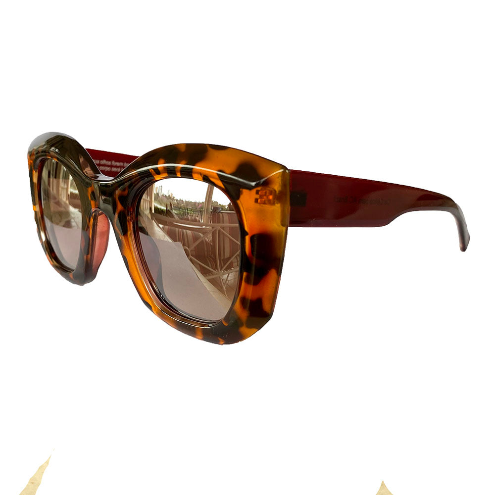 Light Collection - Turtle Print Sunglasses w/ Silver Mirrored Lenses and Burgundy Arms