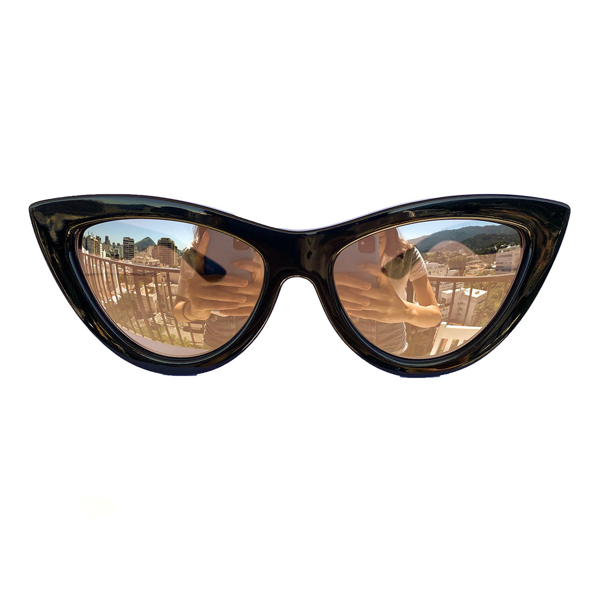 Belle Collection - Black Coloured Cat Eye Sunglasses w/ Silver Mirrored lenses