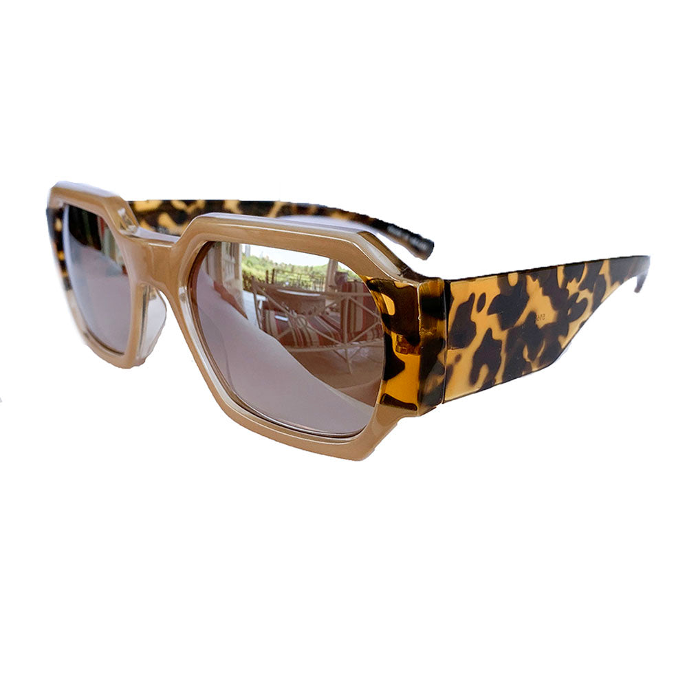Rectangular Nude Coloured Sunglasses w/ Silver Mirrored Lenses