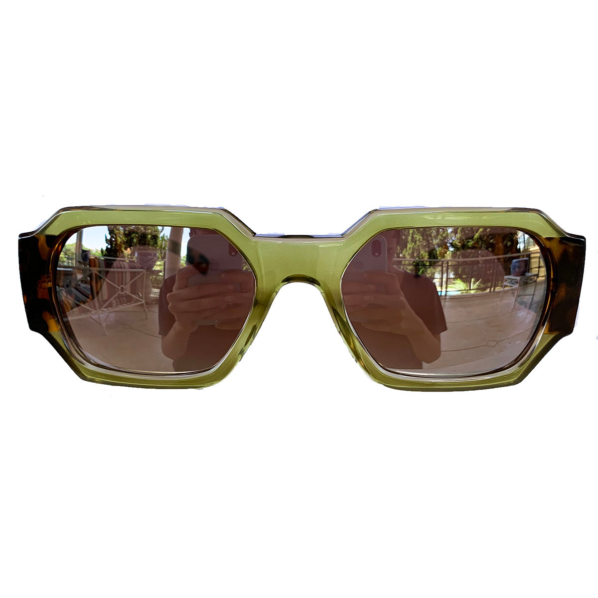 Retangular Green Coloured Sunglasses w/ Silver Mirrored Lenses