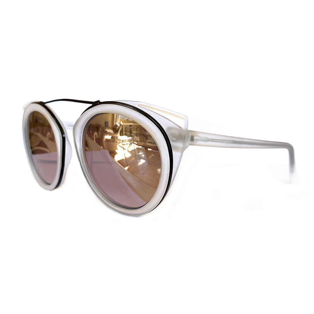 Round All Crystal matte Coloured Sunglasses w/ Cat Eye Detail and Silver Mirrored Lenses