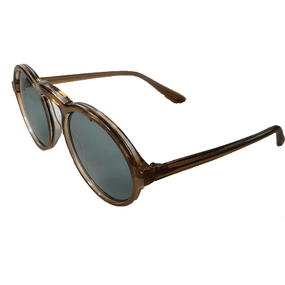 Belle Collection - New Round Champagne Coloured Sunglasses w/ Green Mirrored Lenses