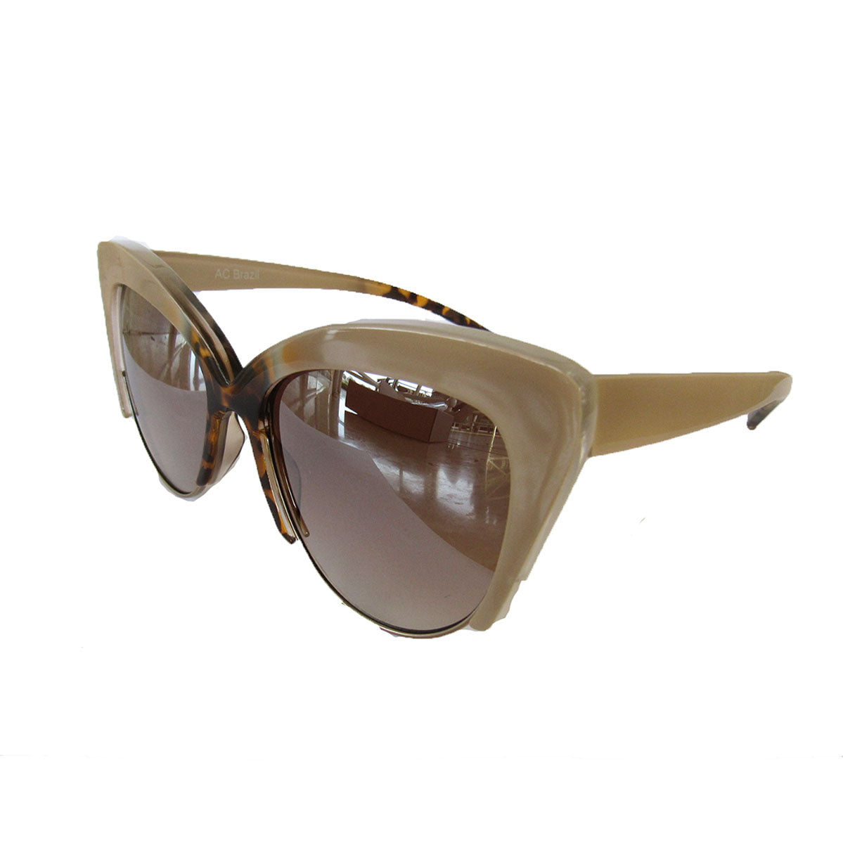 Cat Eye Nude Coloured Sunglasses w/ Turtle Print Details
