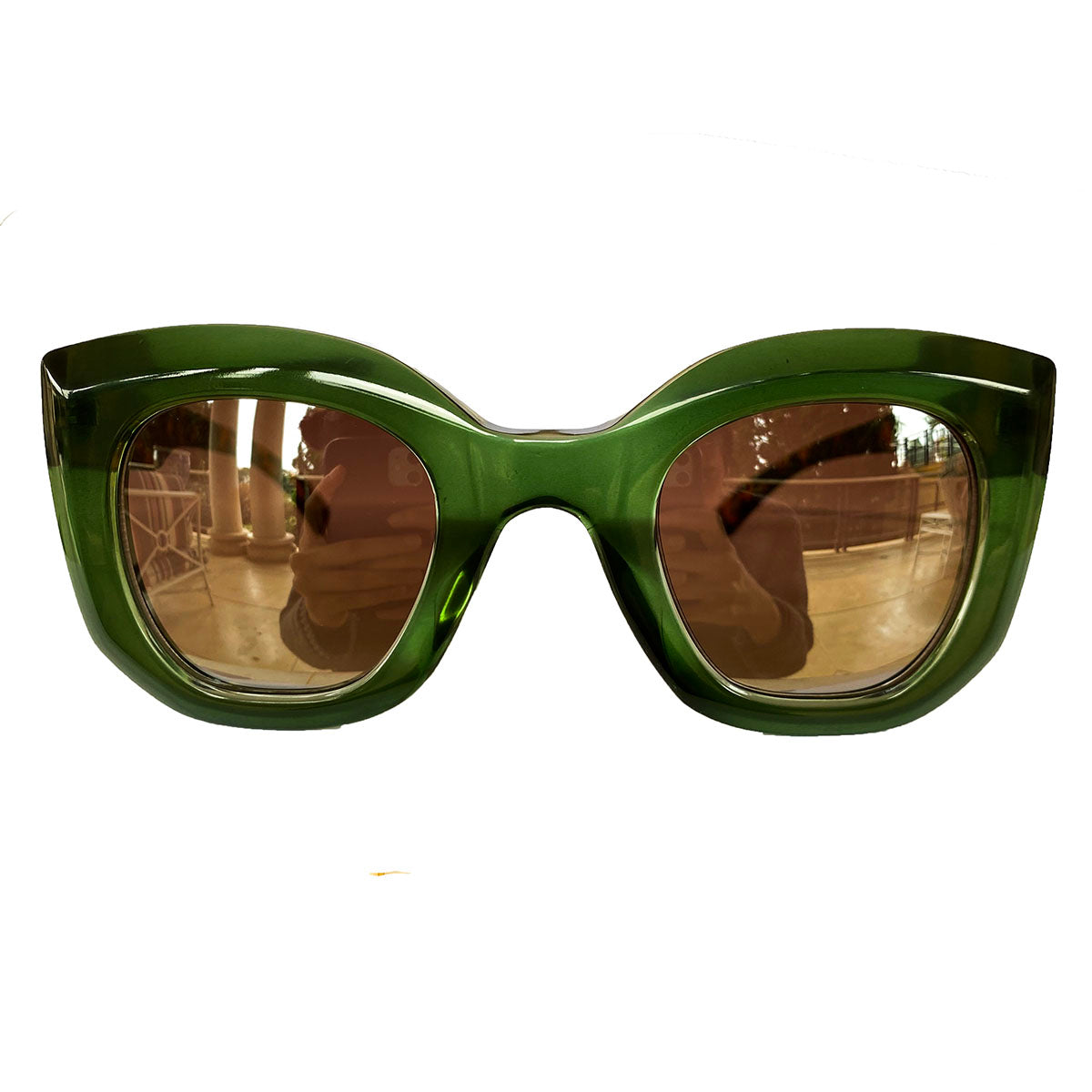 Light Collection - Green Coloured Sunglasses w/ Silver Mirrored Lenses and Turtle Print Arms