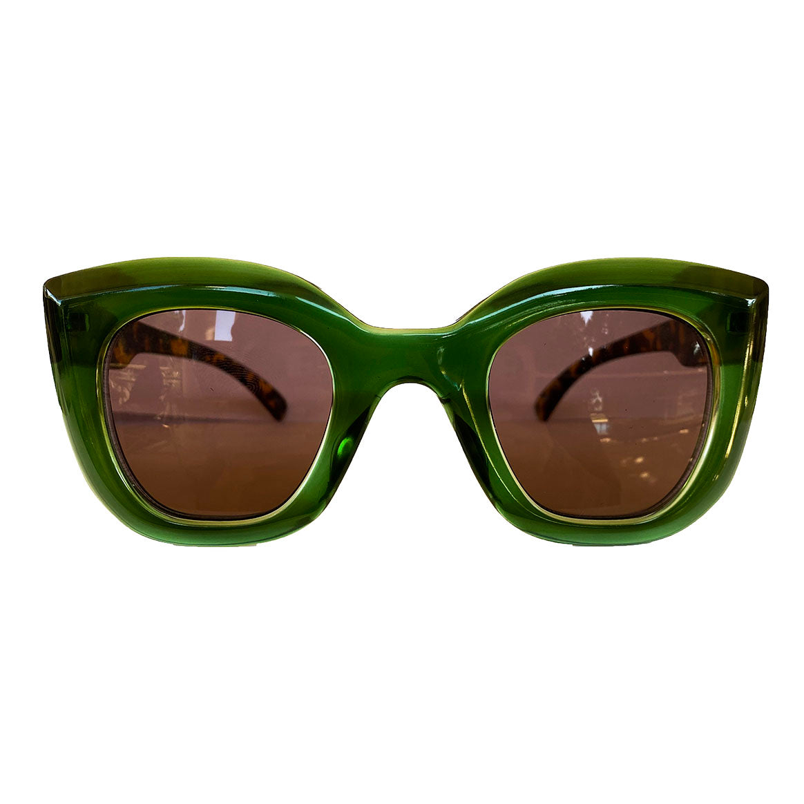Light Collection - Green Coloured Sunglasses w/ Hazel Lenses and Turtle Print Arms