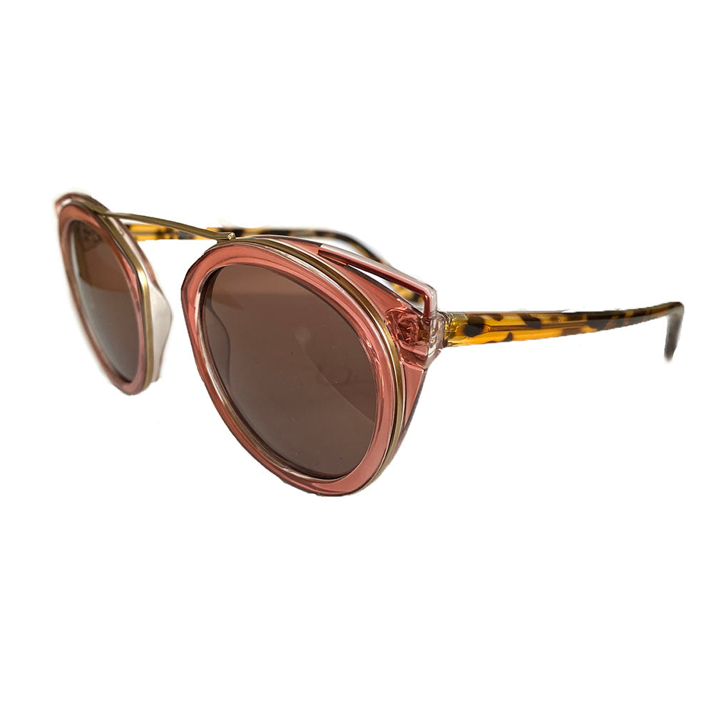 Round Light Pink Coloured Suglasses w/ Cat Eye Detail