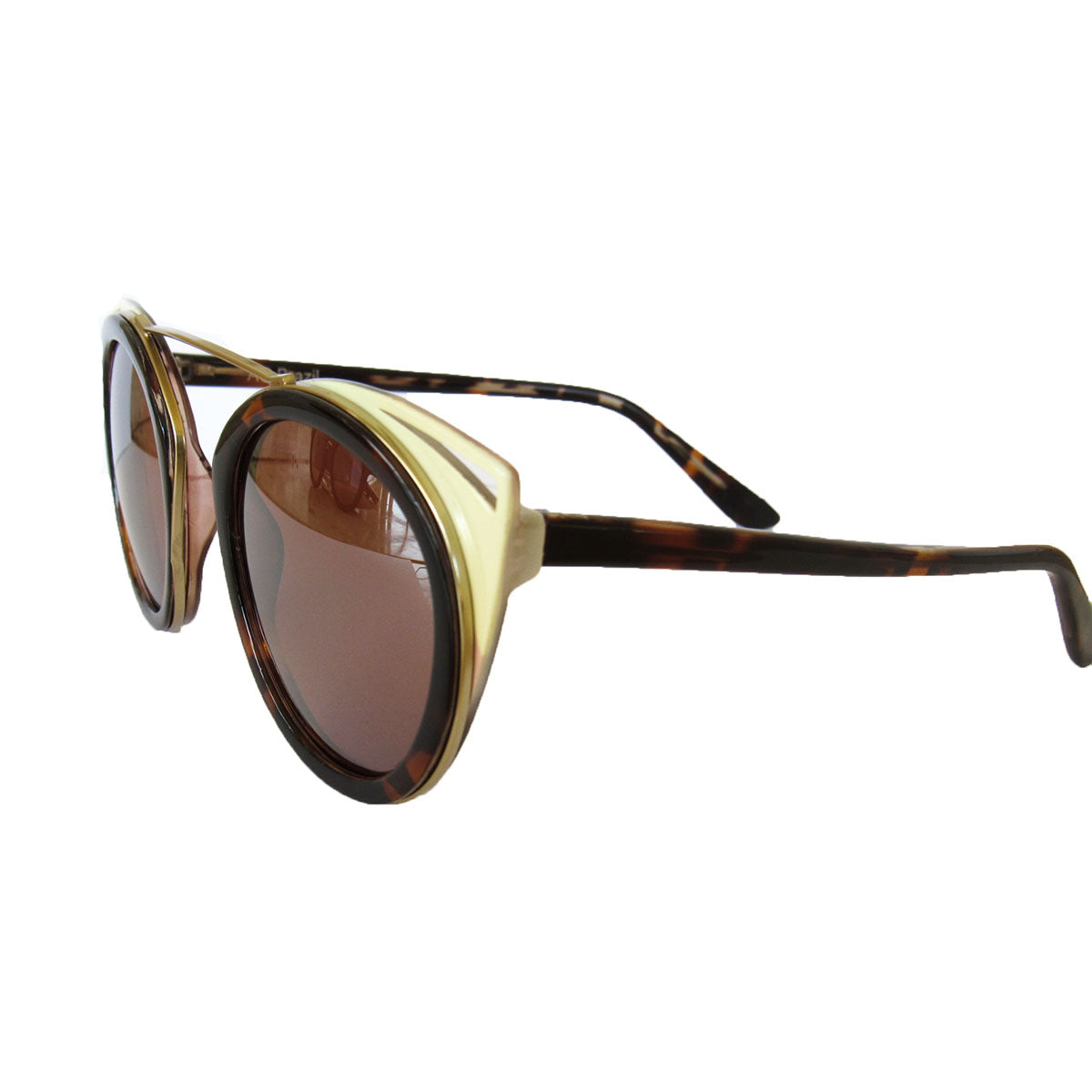 Round Turtle Print and Yvory-Coloured Sunglasses w/ Cat Eye Detail