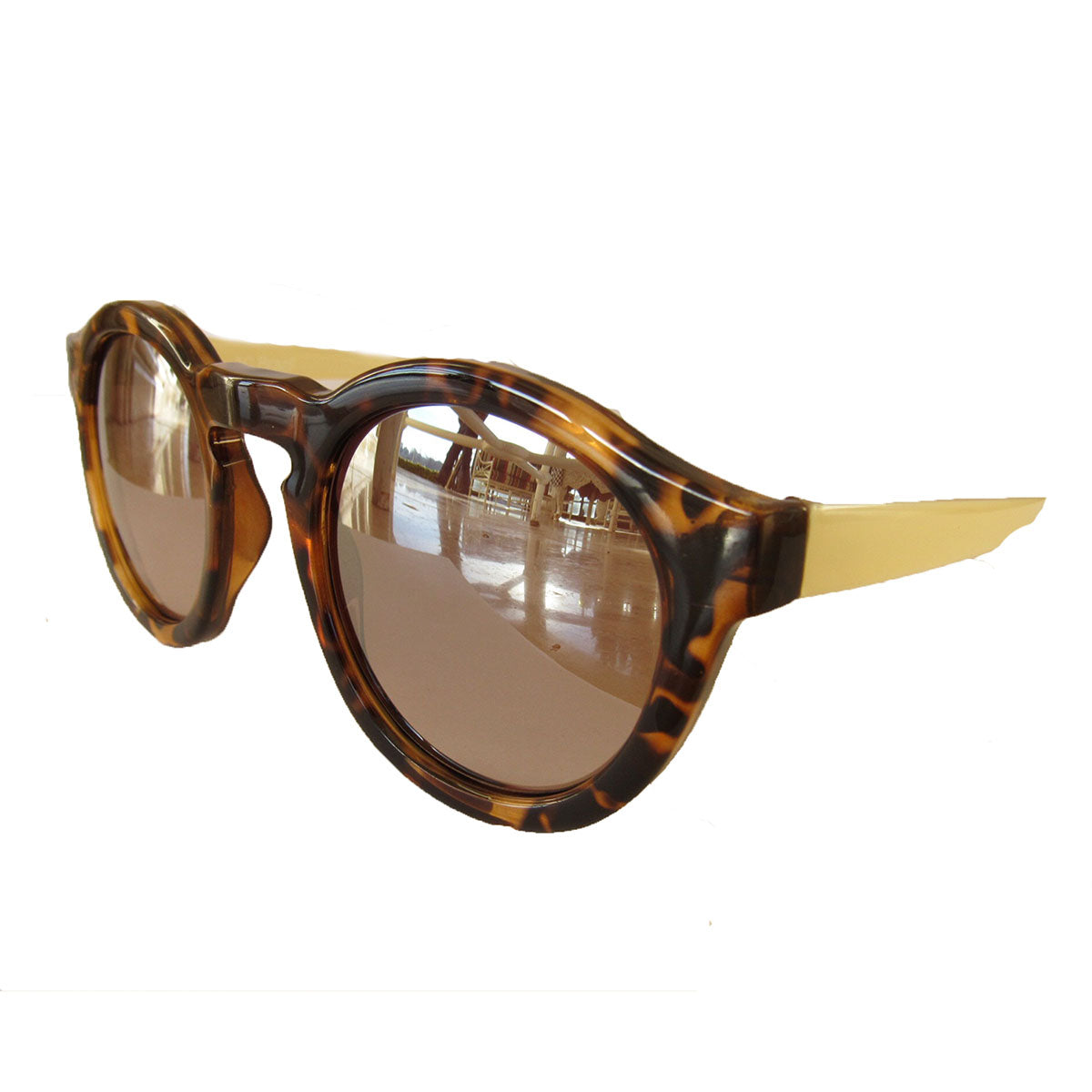 Round Animal Print Sunglasses w/ Ivory-Coloured Arms