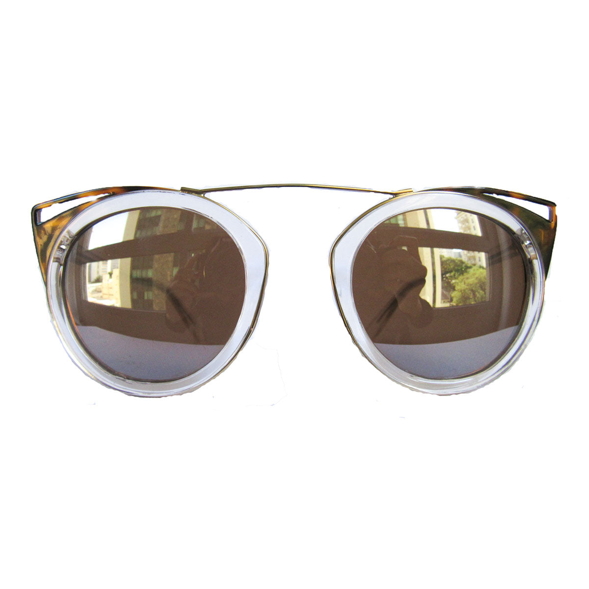 Round Crystal Coloured Suglasses w/ Cat Eye Turtle Print Detail