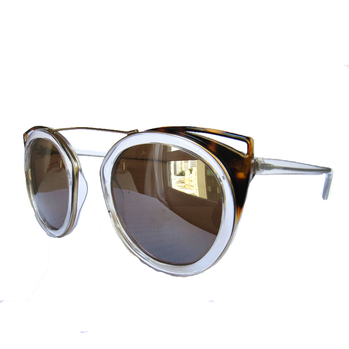 Round Crystal Coloured Suglasses w/ Cat Eye Turtle Print Detail