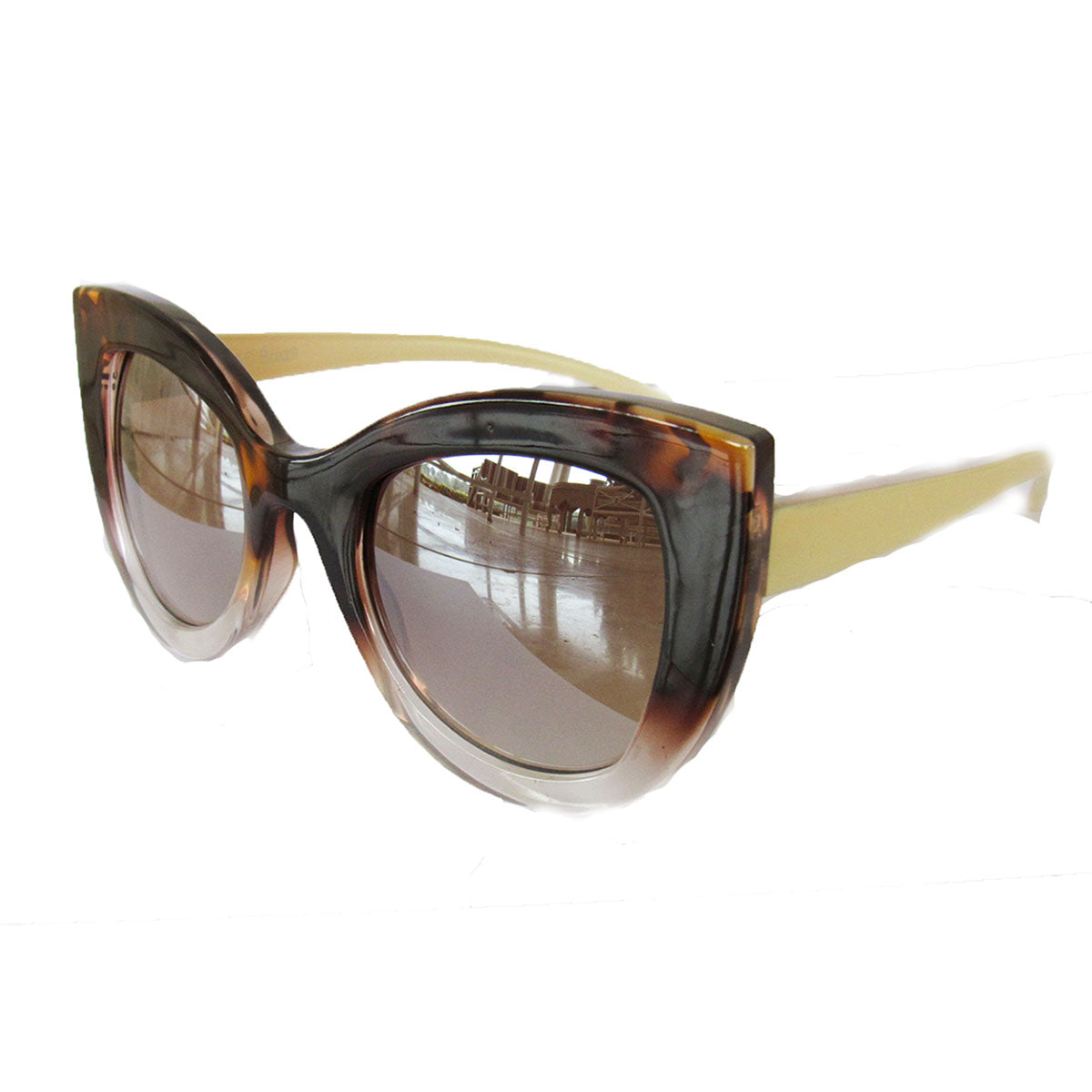 Cat Eye Turtle Print and Transparent Coloured Sunglasses w/ Silver Mirrored Lenses