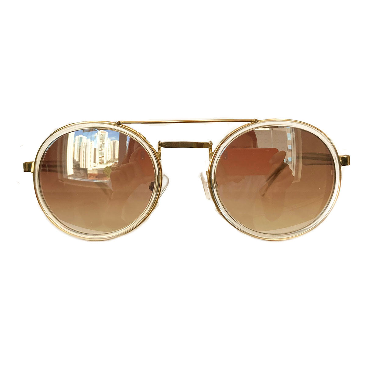 Small Round Transparent Sunglasses w/ Silver Mirrored Lenses