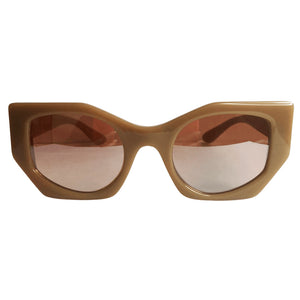 New Sun Collection - Nude Geometric Sunglasses w/ Brown Mirrored Lenses