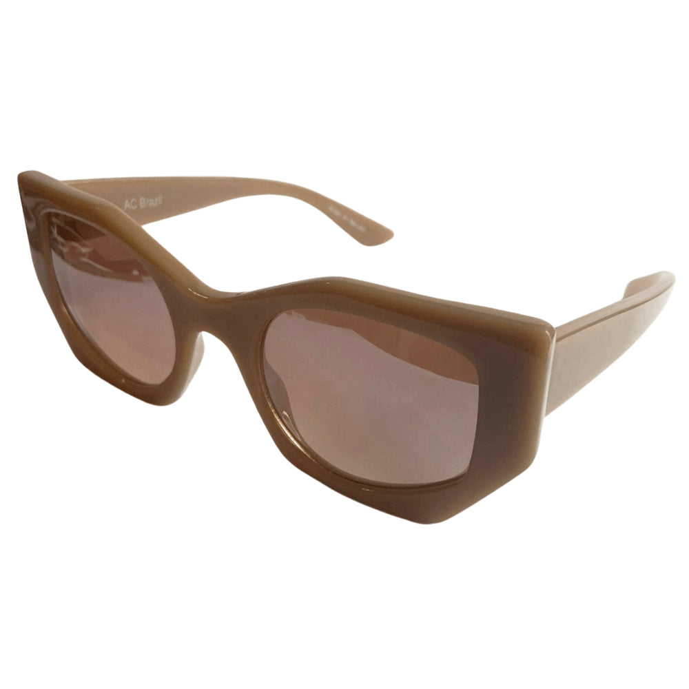 New Sun Collection - Nude Geometric Sunglasses w/ Brown Mirrored Lenses