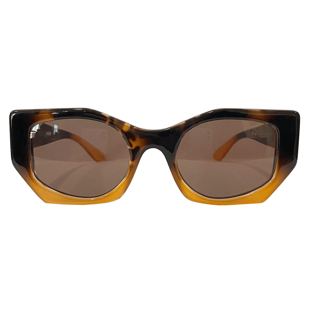 New Sun Collection - Turtle Print Geometric Sunglasses w/ Gradient Effect and Hazel Lenses