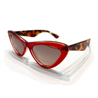 I Believe Collection -  Small Cat Eye Style Red Coloured Sunglasses w/ Silver Mirrored Lenses