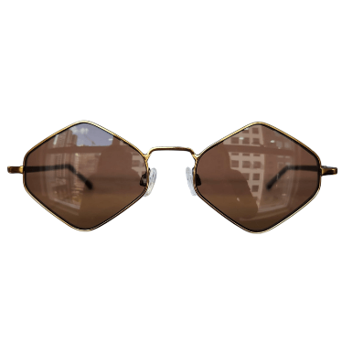 Diamond-shaped Sunglasses in Golden Metal w/ Brown Lenses