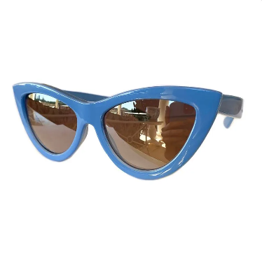 Belle Collection - Light Blue Cat Eye Sunglasses w/ Silver Mirrored Lenses