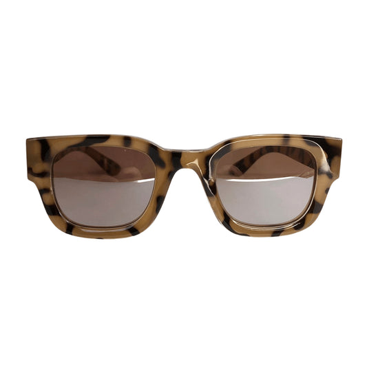 Equilibrium Collection - Animal Print Square Sunglasses w/ Silver Mirrored Lenses