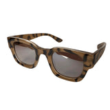 Equilibrium Collection - Animal Print Square Sunglasses w/ Silver Mirrored Lenses