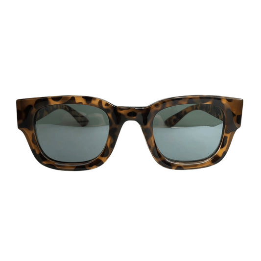 Equilibrium Collection - Animal Print Square Sunglasses w/ Green Mirrored Lenses