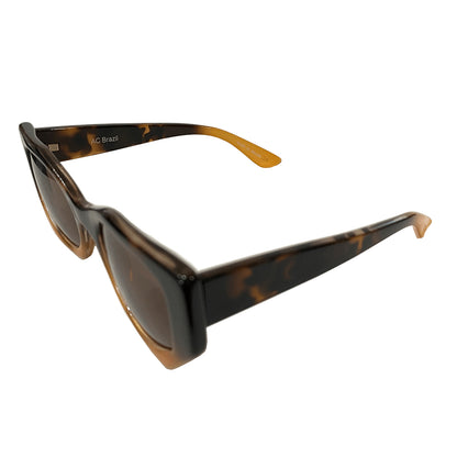 New Sun Collection - Turtle Print Geometric Sunglasses w/ Gradient Effect and Hazel Lenses