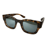 Equilibrium Collection - Animal Print Square Sunglasses w/ Green Mirrored Lenses