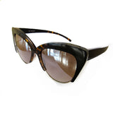 Medium Cat Eye Turtle Print and Black Coloured Sunglasses w/ Silver Mirrored Lenses