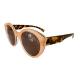 Round Cat Eye Light Orange Coloured Sunglasses w/ Turtle Print Arms and Hazel Lenses
