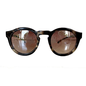 Round DarkTurtle Print Sunglasses w/ Silver Mirrored Lenses