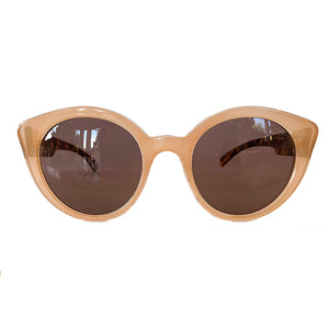 Round Cat Eye Light Orange Coloured Sunglasses w/ Turtle Print Arms and Hazel Lenses