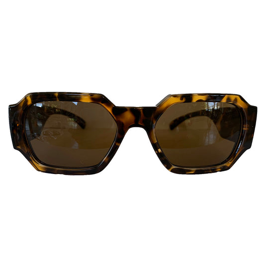 Rectangular Turtle Print Sunglasses w/ Brown Lenses