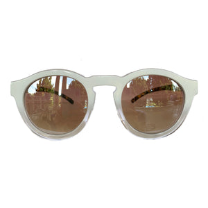 Round White Coloured and Crystal Sunglasses w/ Turtle Print Arms